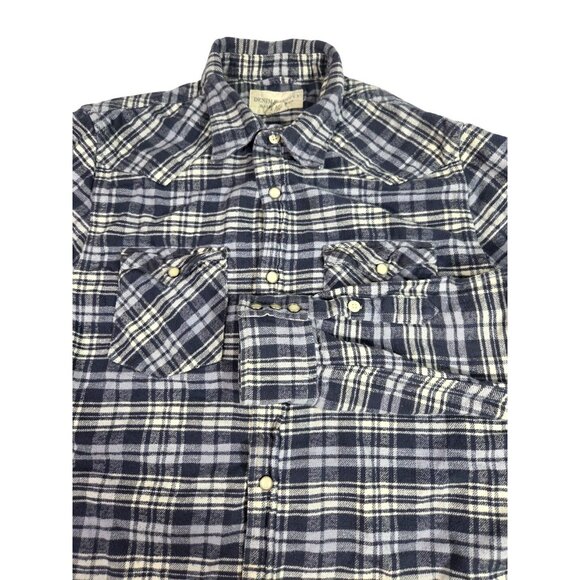 VTG Denim Supply Ralph Lauren Pearl Snap Flannel  Shirt Mens Medium Plaid Cotton - Picture 2 of 7